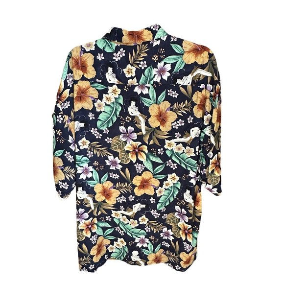 Izod Y2K men’s size XL blue tropical print button front short sleeve shirt - Picture 3 of 6